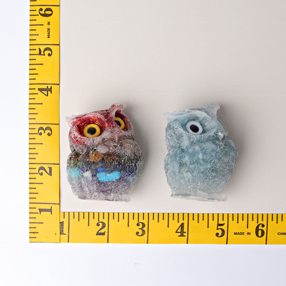 2.4in Aquamarine Chips Crystal Owl Carving