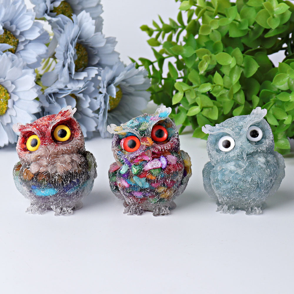 2.4in Aquamarine Chips Crystal Owl Carving