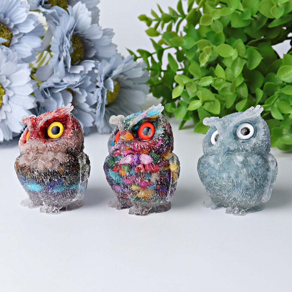 2.4in Aquamarine Chips Crystal Owl Carving