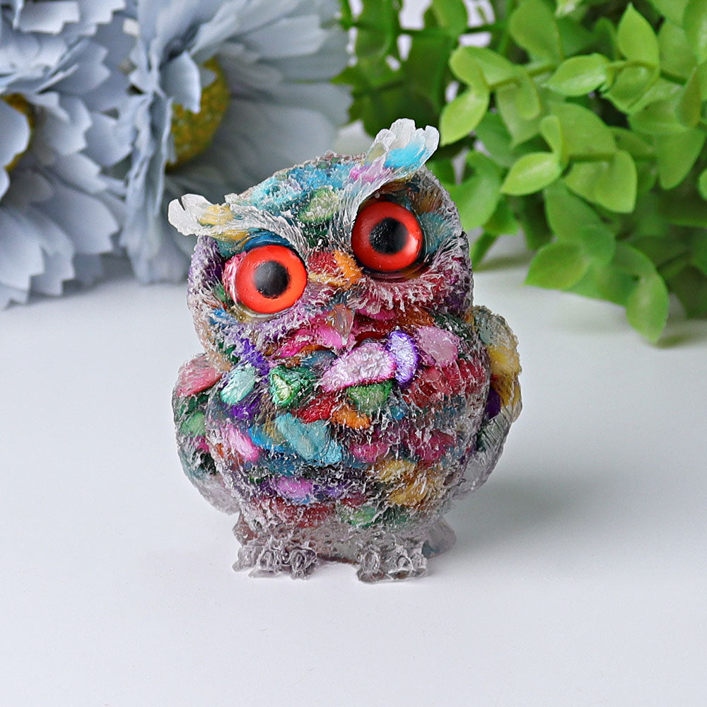 2.4in Aquamarine Chips Crystal Owl Carving