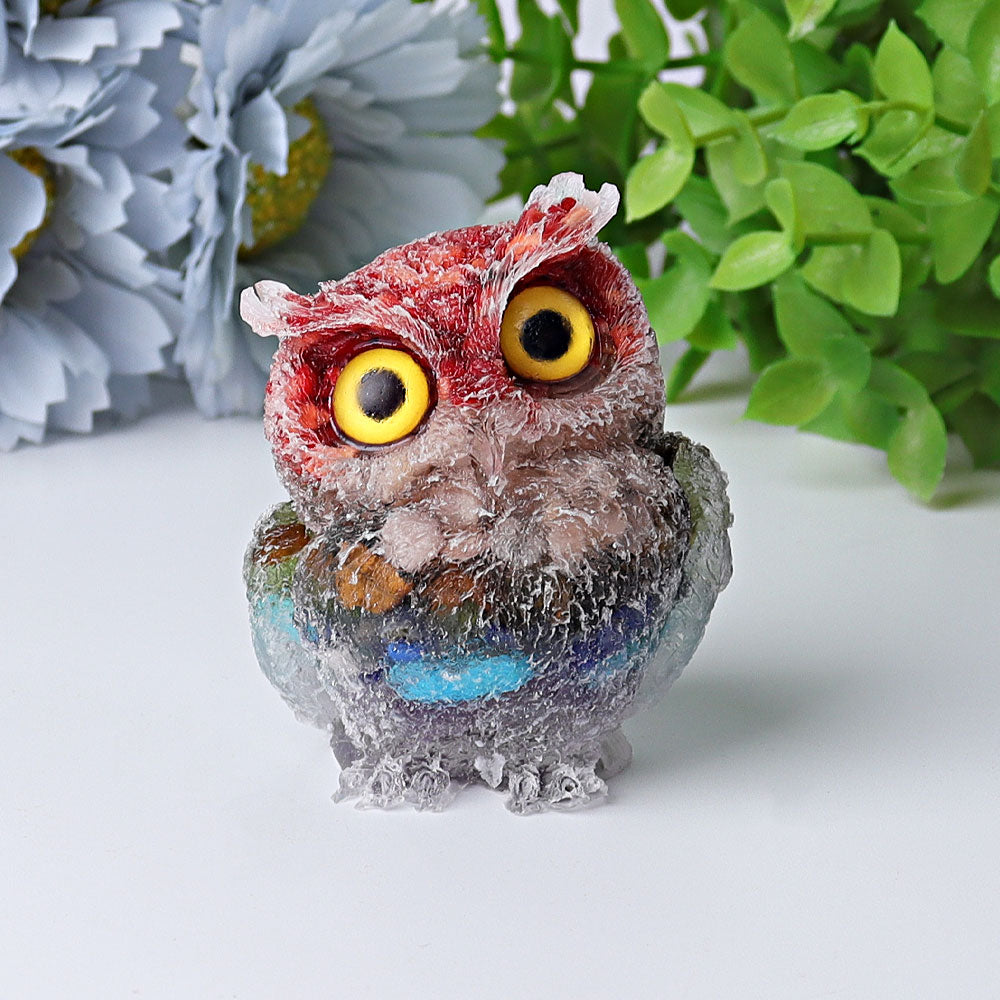 2.4in Aquamarine Chips Crystal Owl Carving