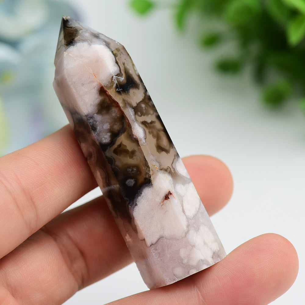 2.5-4 inch Black Flower Agate Crystal Points for Healing