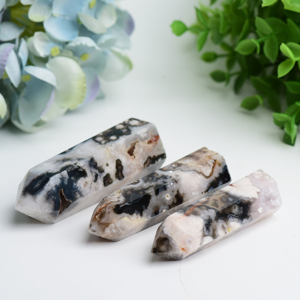 2.5-4 inch Black Flower Agate Crystal Points for Healing