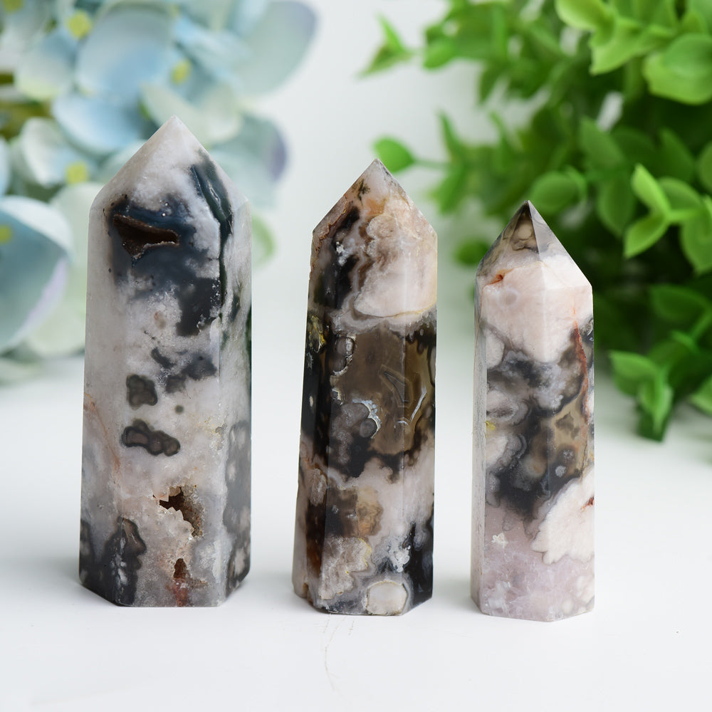 2.5-4 inch Black Flower Agate Crystal Points for Healing