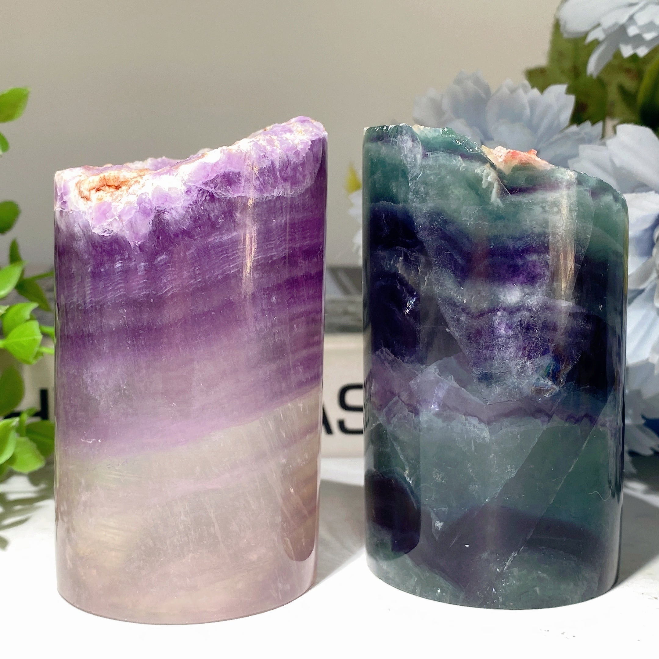 2.5-5" Fluorite Crystal Cylinder Lamp with Wooden Base
