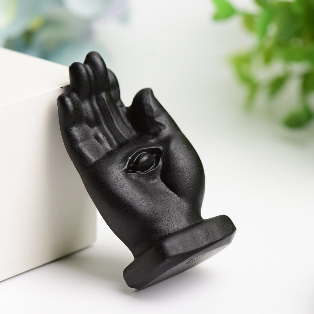 2.5 inch Black Obsidian Hand Figurine for Healing Energy