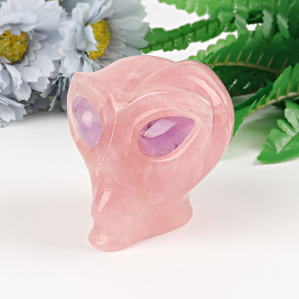 2.5 inch Crystal Alien Skull Carving in Rose Quartz & More