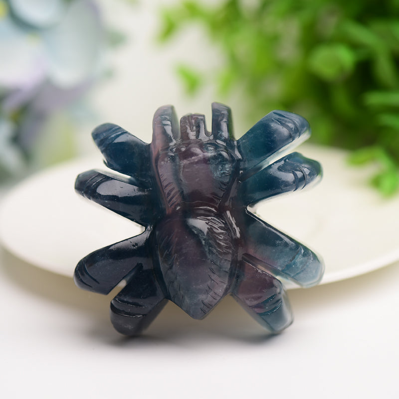 2.5 Inch Crystal Spider Carving in Fluorite and Obsidian