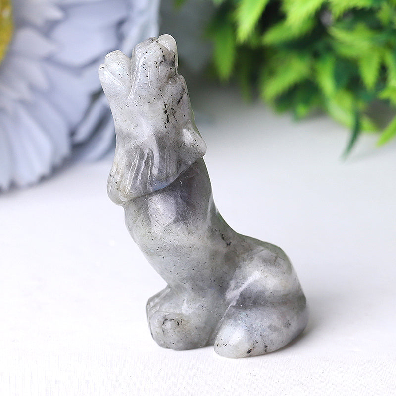 2.5 inch Crystal Wolf Carvings Hand-Carved Gemstone Figurines