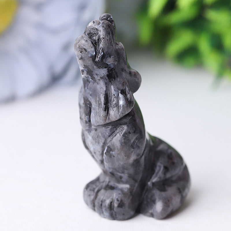 2.5 inch Crystal Wolf Carvings Hand-Carved Gemstone Figurines