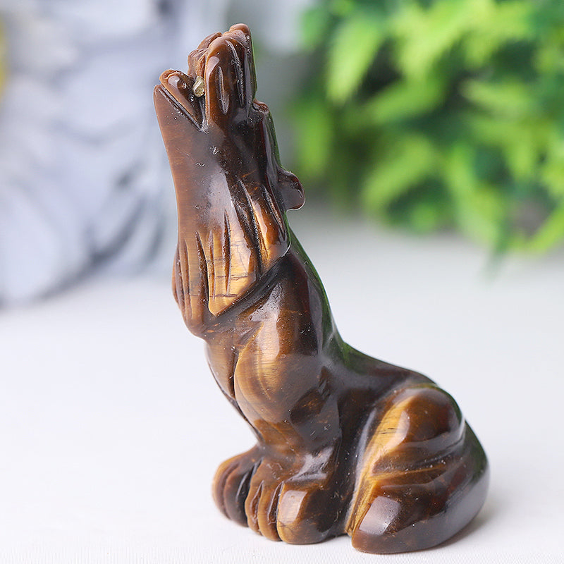 2.5 inch Crystal Wolf Carvings Hand-Carved Gemstone Figurines