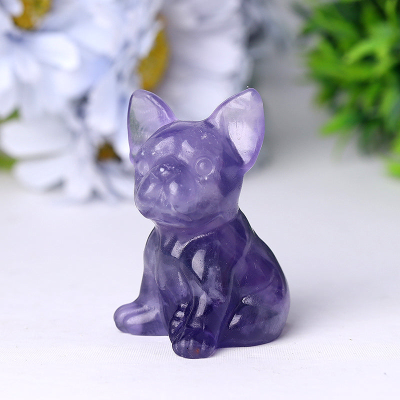 2.5 Inch Fluorite Crystal French Bulldog Figurine for Decor