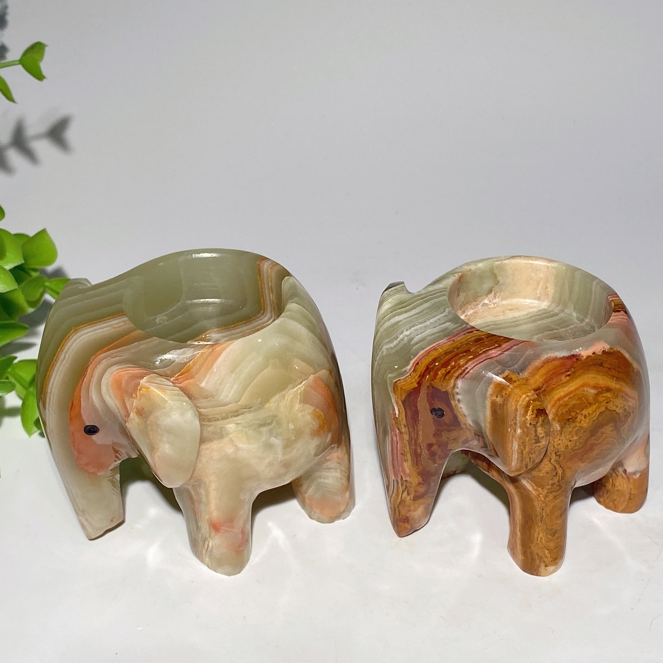 2.5-inch Green Afghan Jade Elephant Candle Holder for Healing