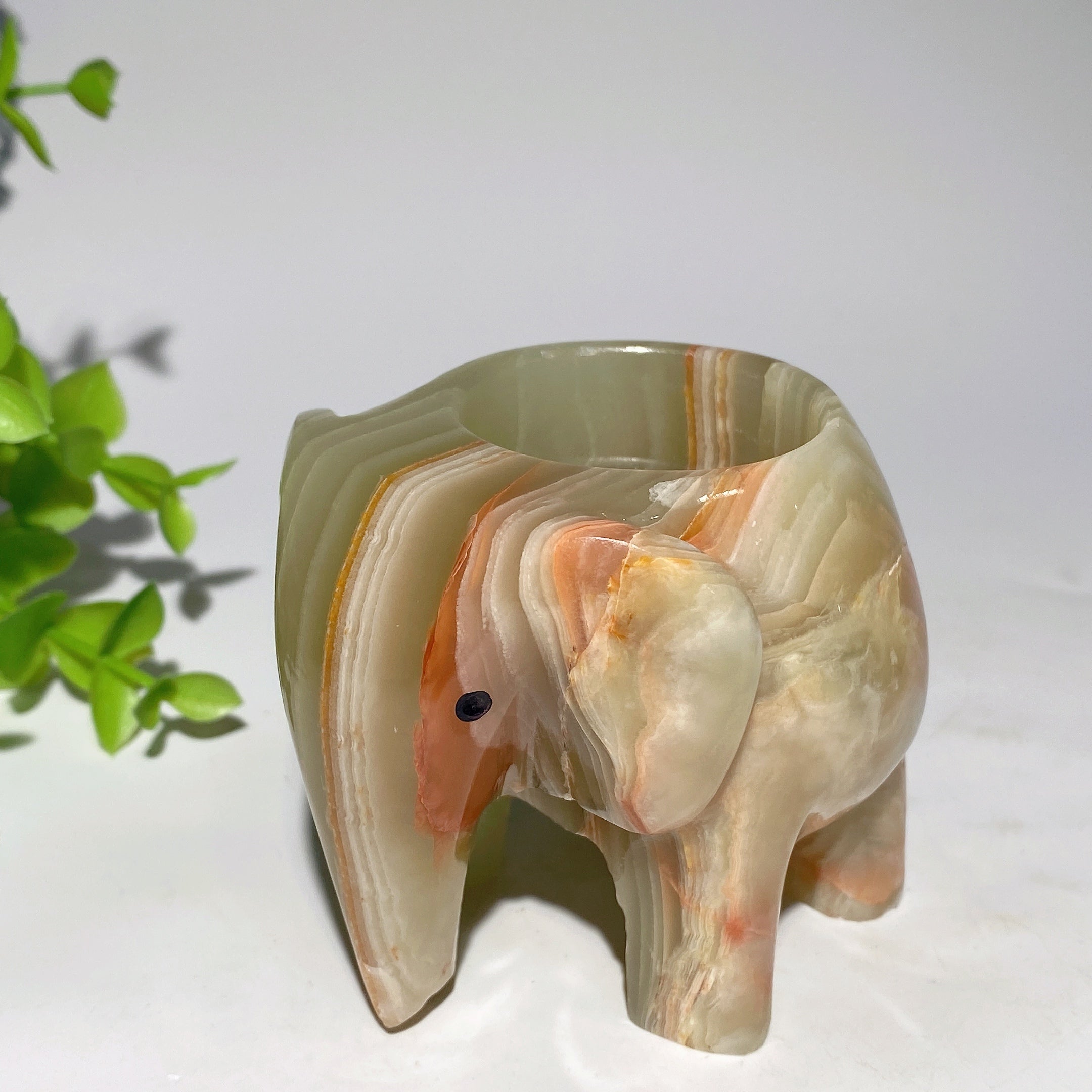 2.5-inch Green Afghan Jade Elephant Candle Holder for Healing