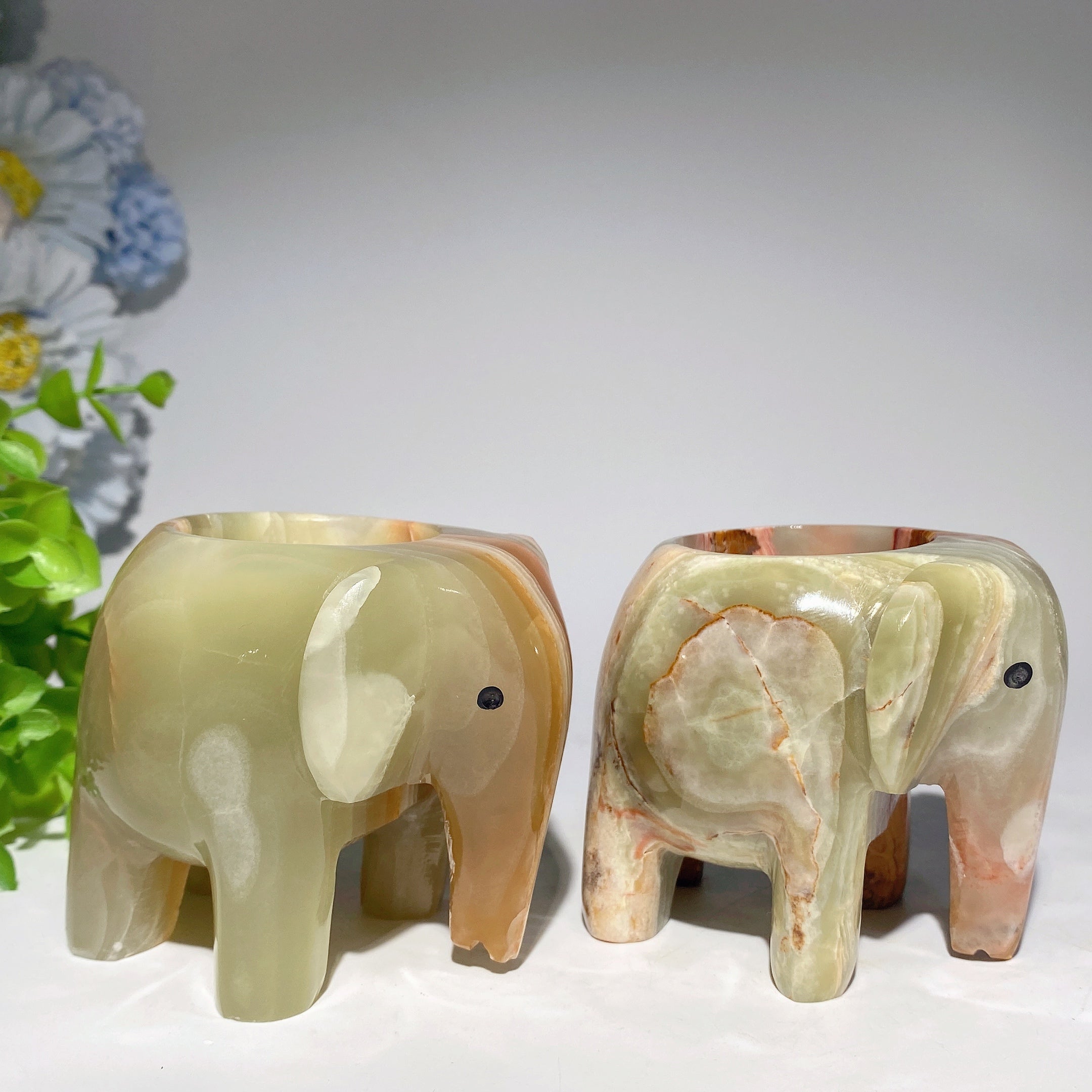 2.5-inch Green Afghan Jade Elephant Candle Holder for Healing