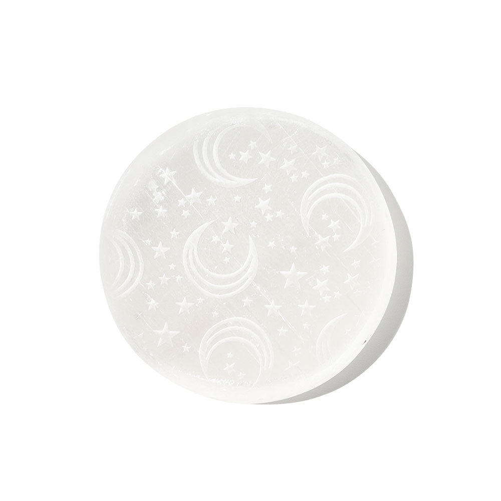 2.5 Inch Laser Engraved Selenite Palm Stone for Meditation