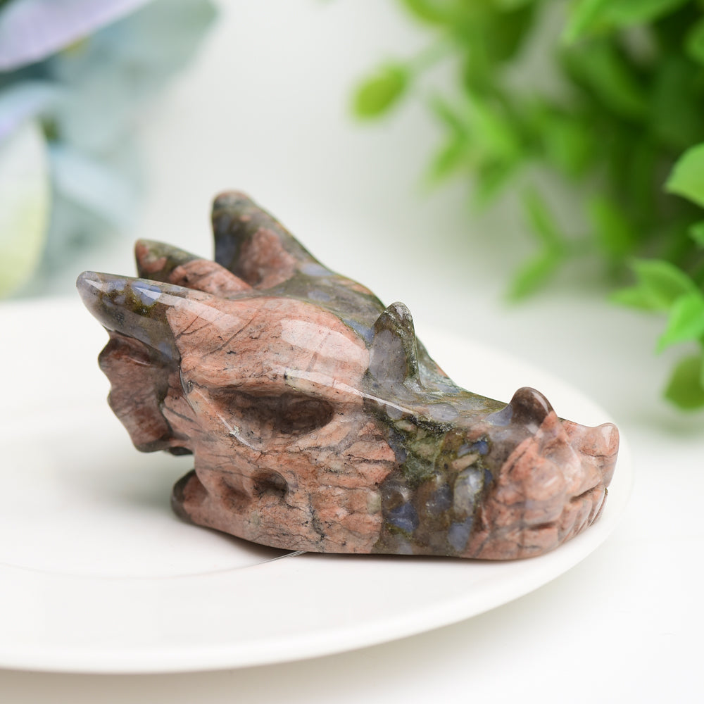2.5 inch Mixed Crystal Dragon Head Carving Figurine