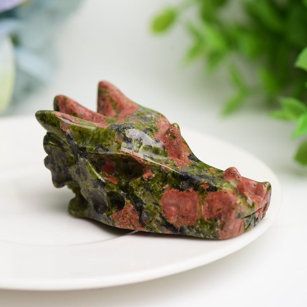 2.5 inch Mixed Crystal Dragon Head Carving Figurine