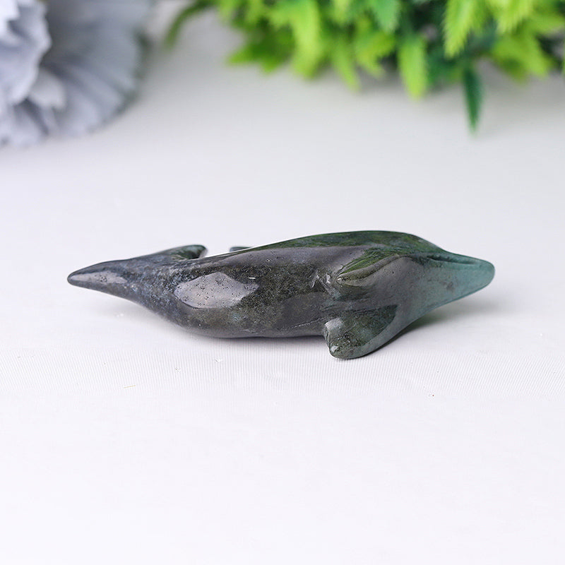 2.5 Inch Moss Agate Crystal Dolphin Figurine for Healing