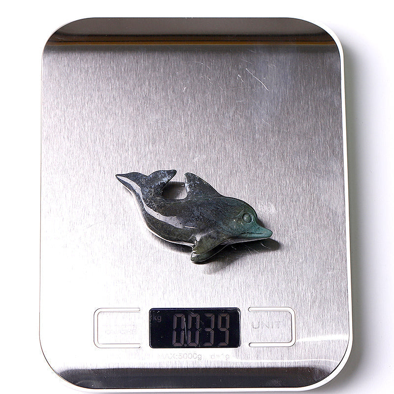 2.5 Inch Moss Agate Crystal Dolphin Figurine for Healing
