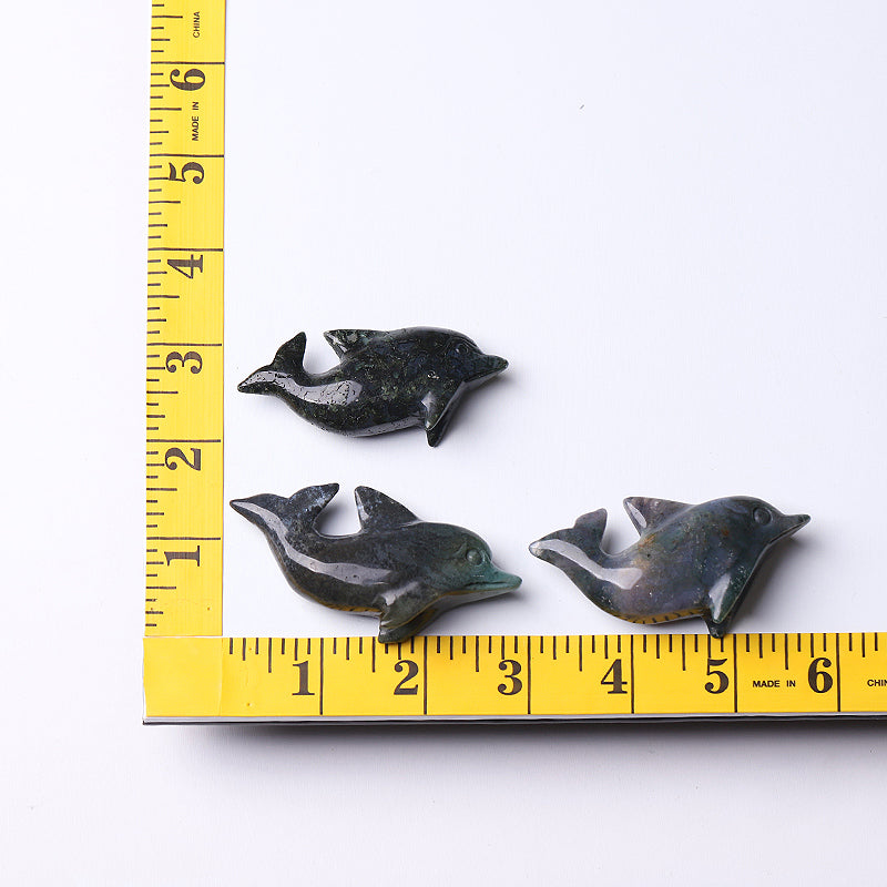 2.5 Inch Moss Agate Crystal Dolphin Figurine for Healing