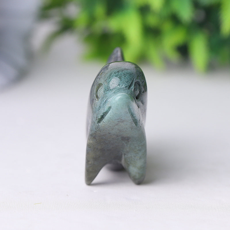 2.5 Inch Moss Agate Crystal Dolphin Figurine for Healing