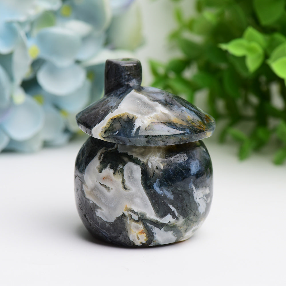 2.5 Inch Moss Agate Mushroom Crystal Figurine for Healing