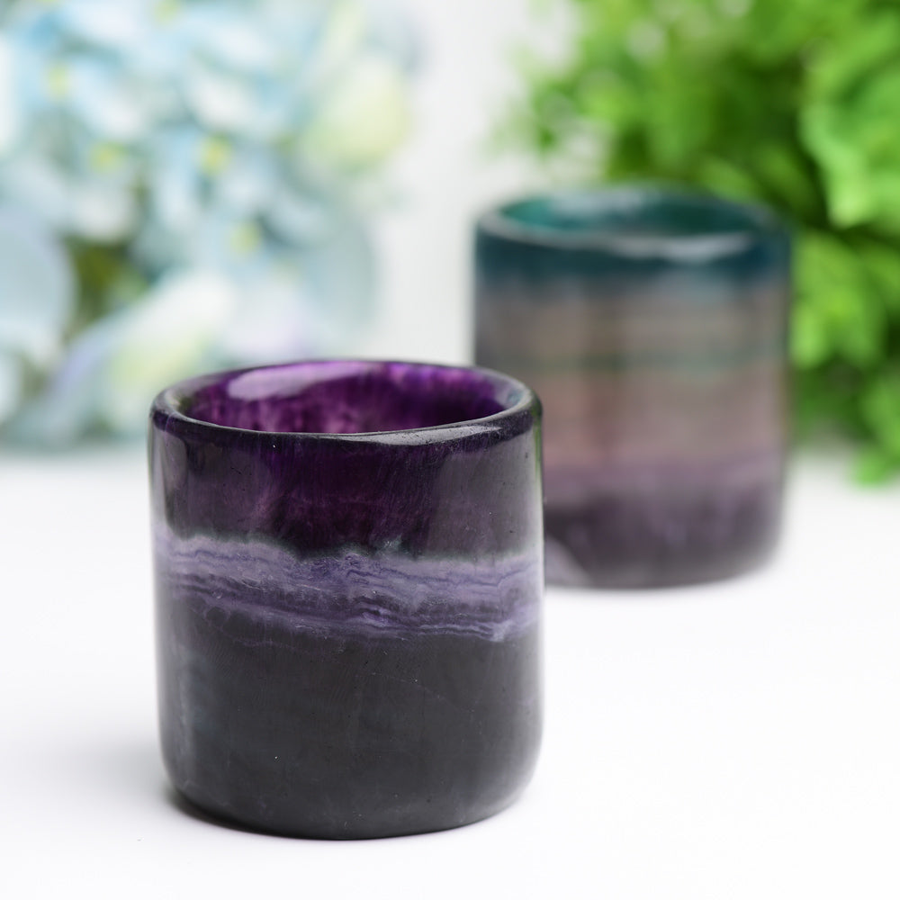 2.5 Inch Rainbow Fluorite Crystal Cup Sculpted Decor