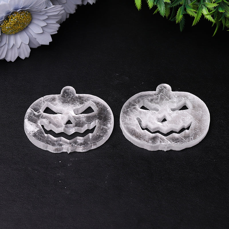 2.5 inch Selenite Crystal Pumpkin Face Carving