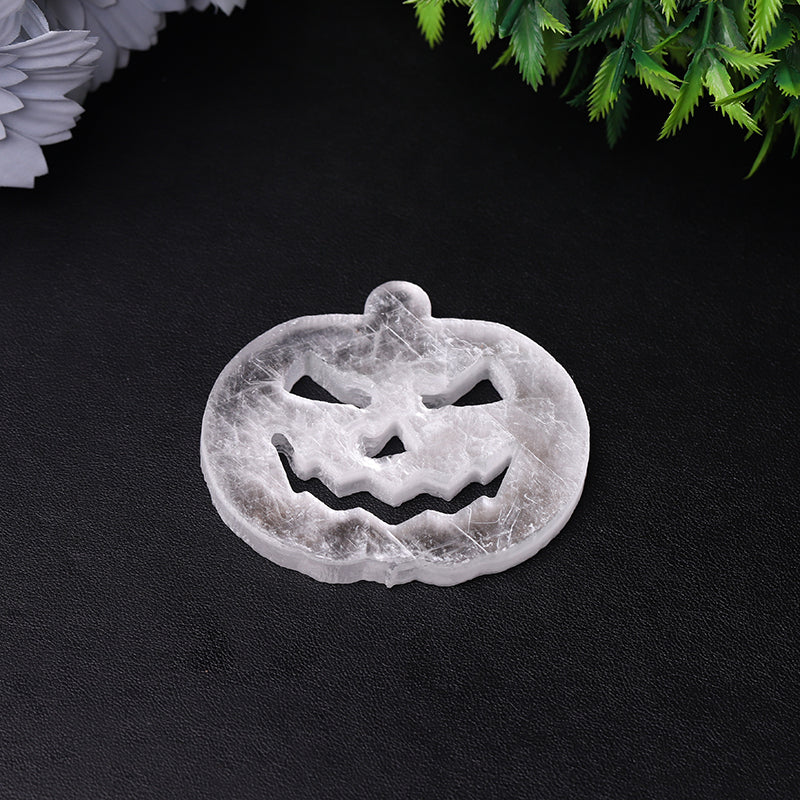 2.5 inch Selenite Crystal Pumpkin Face Carving