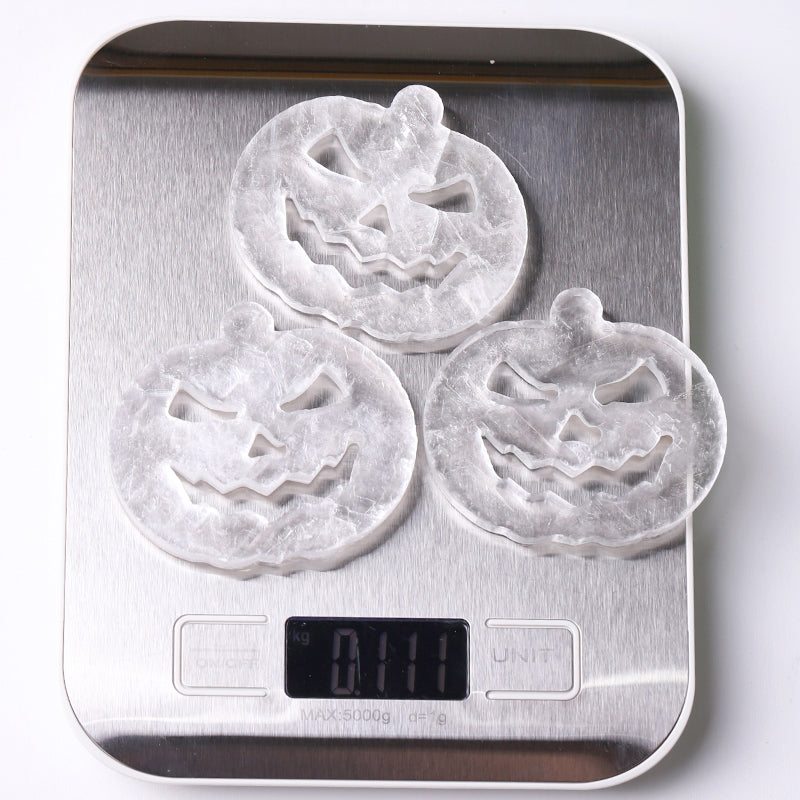 2.5 inch Selenite Crystal Pumpkin Face Carving
