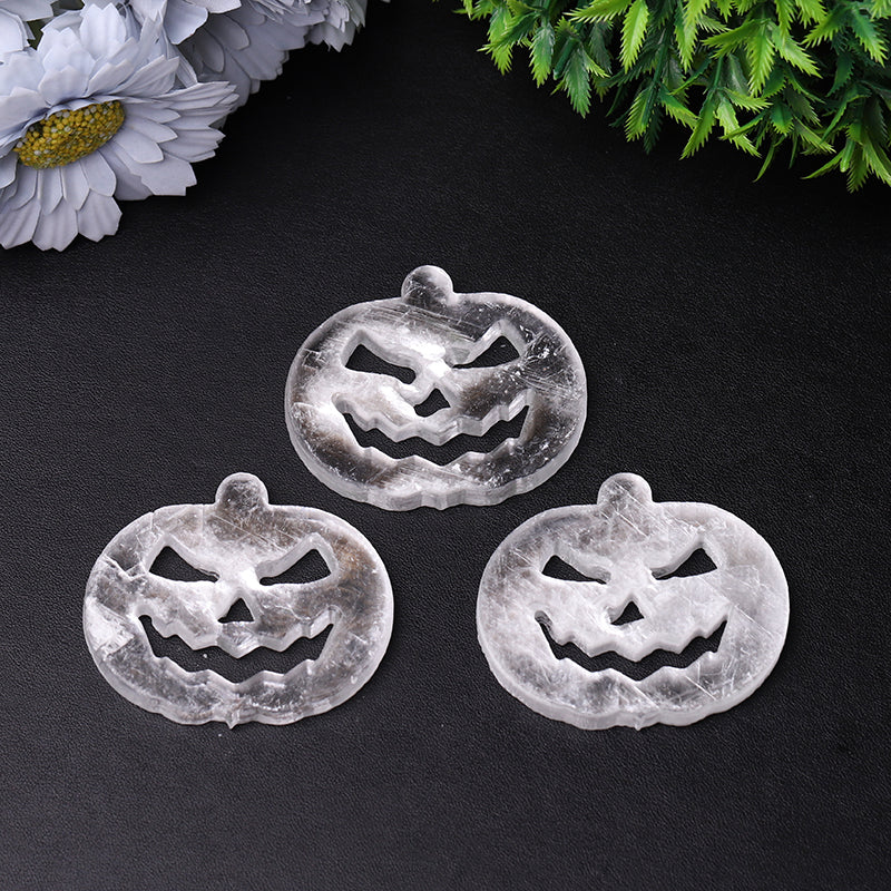 2.5 inch Selenite Crystal Pumpkin Face Carving