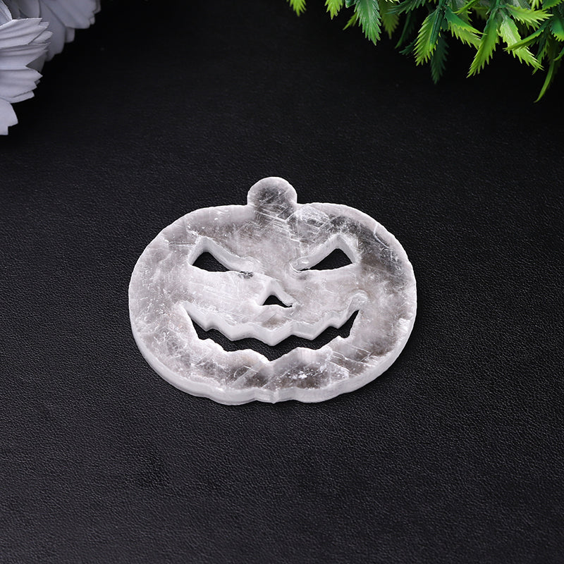 2.5 inch Selenite Crystal Pumpkin Face Carving