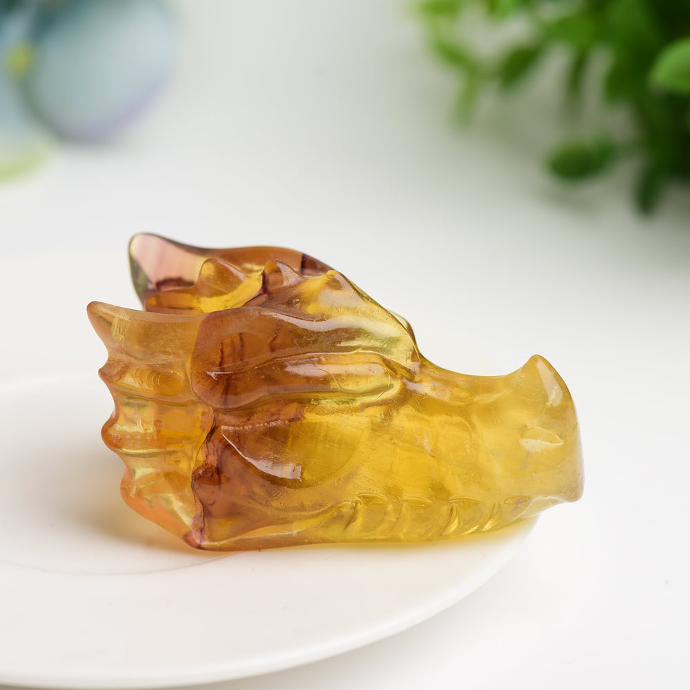 2.5-inch Yellow Fluorite Dragon Crystal Carving for Healing