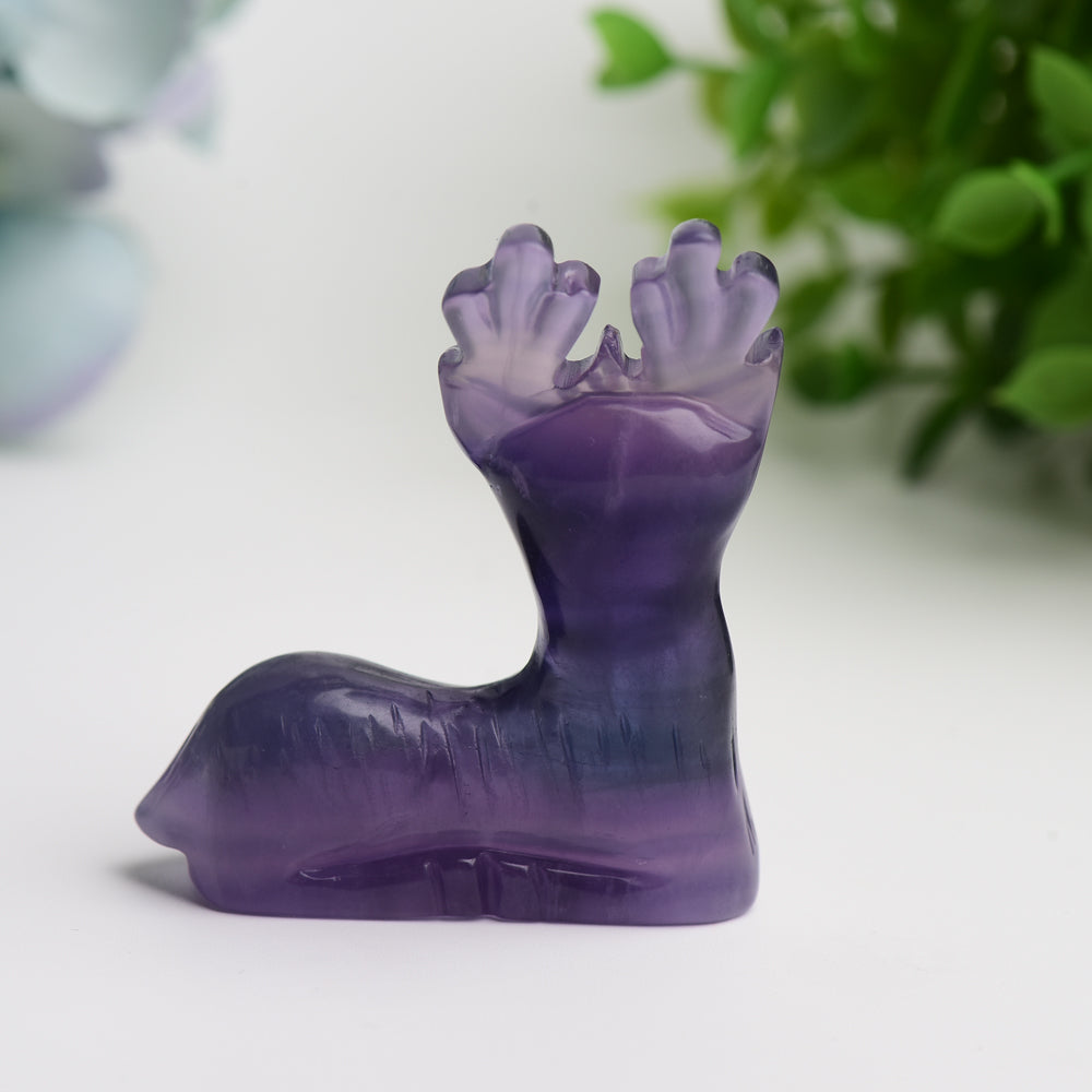 2.5" Purple Fluorite Deer Crystal Carving for Healing