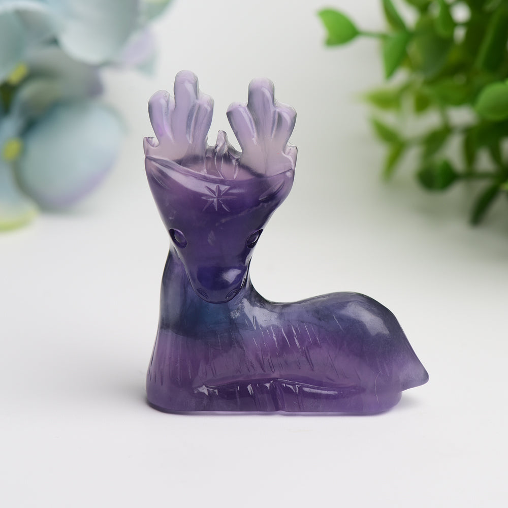 2.5" Purple Fluorite Deer Crystal Carving for Healing