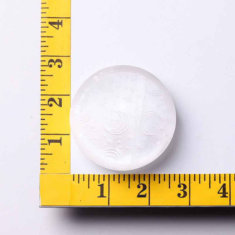 2.5" Selenite Palm Stone with Laser Carving Pattern