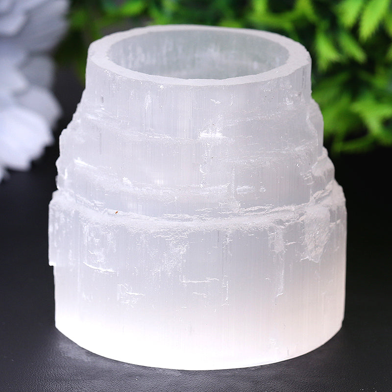 2.5" Selenite Tower Candle Holder for Meditation & Decor