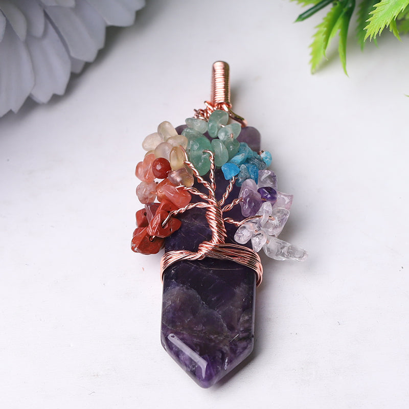 2.5" Tree of Life Crystal Pendant with Healing Gemstones