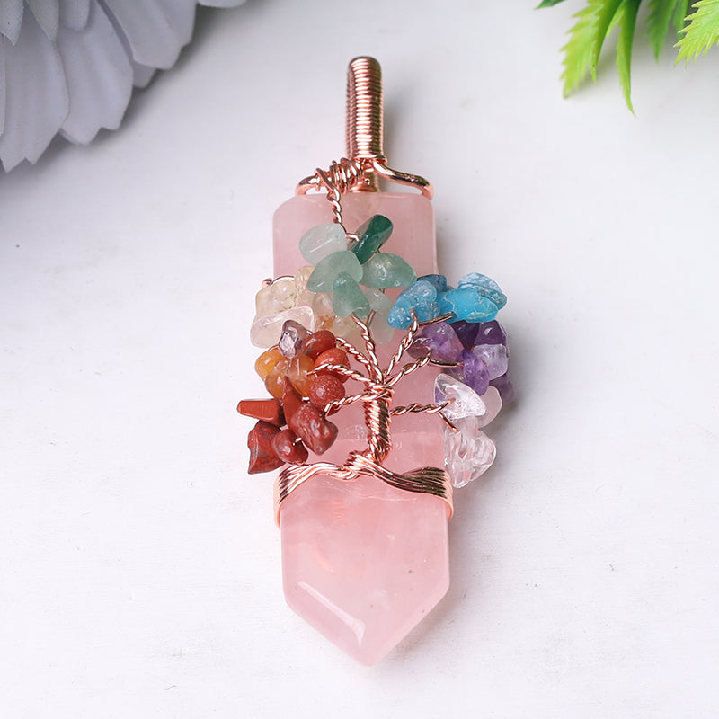2.5" Tree of Life Crystal Pendant with Healing Gemstones