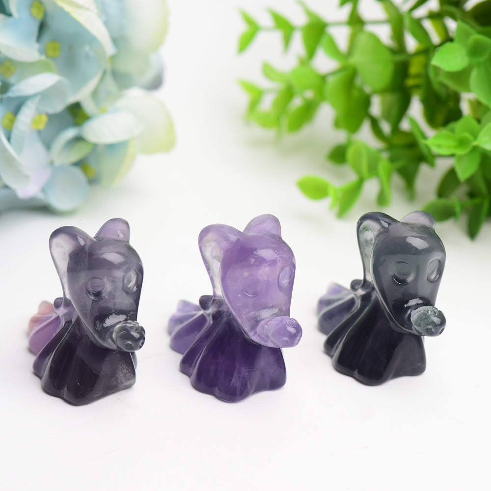 2.6" Fluorite Crystal Dog Figurine for Healing Energy