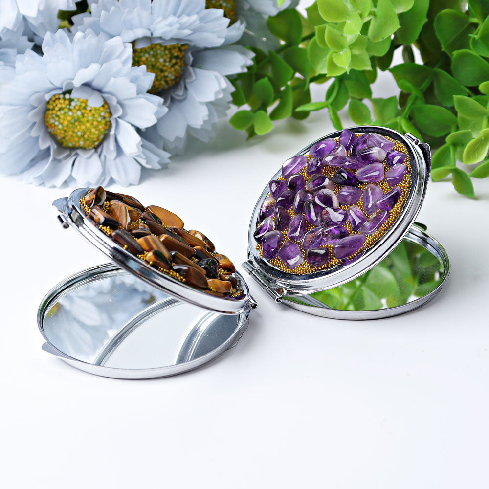 2.6-inch Amethyst and Tiger's Eye Crystal Specimen Mirror