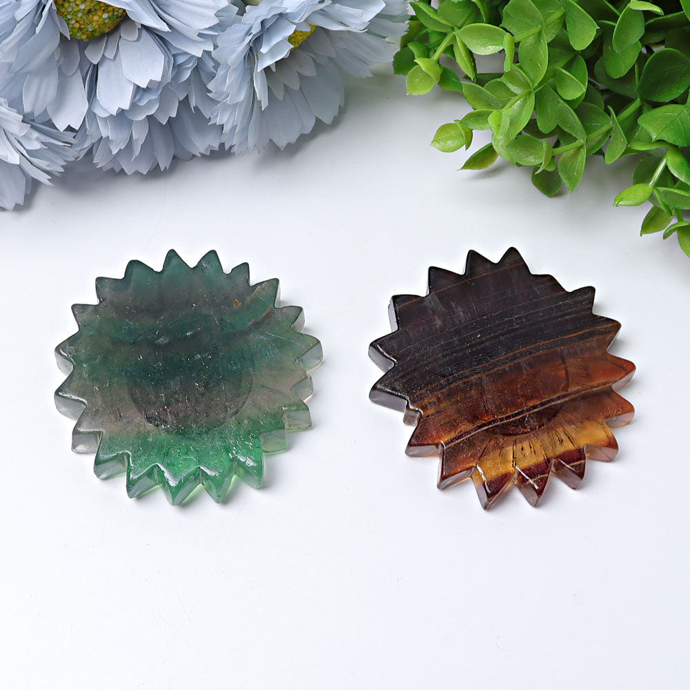 2.6-inch Fluorite Sunflower Crystal Figurine Carving