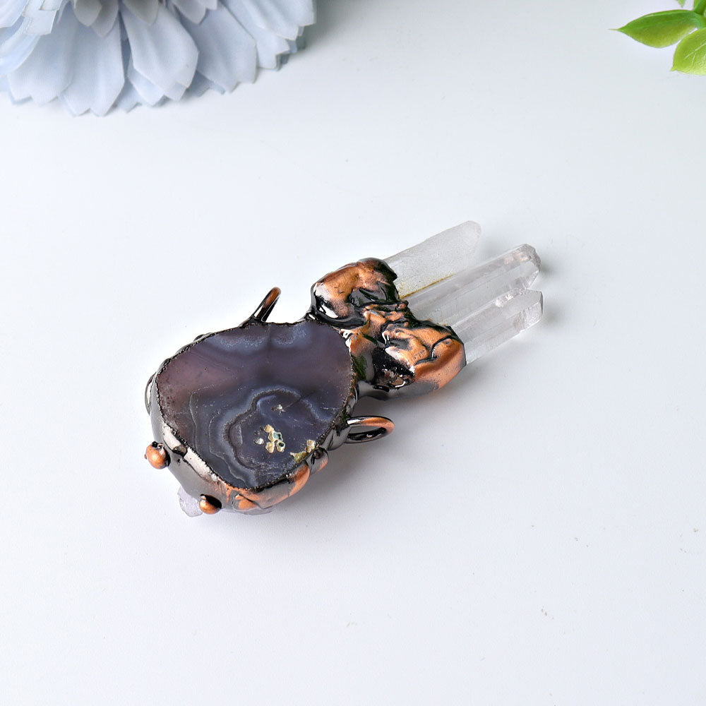 2.6 Inch Raw Amethyst Cluster Pendant with Clear Quartz