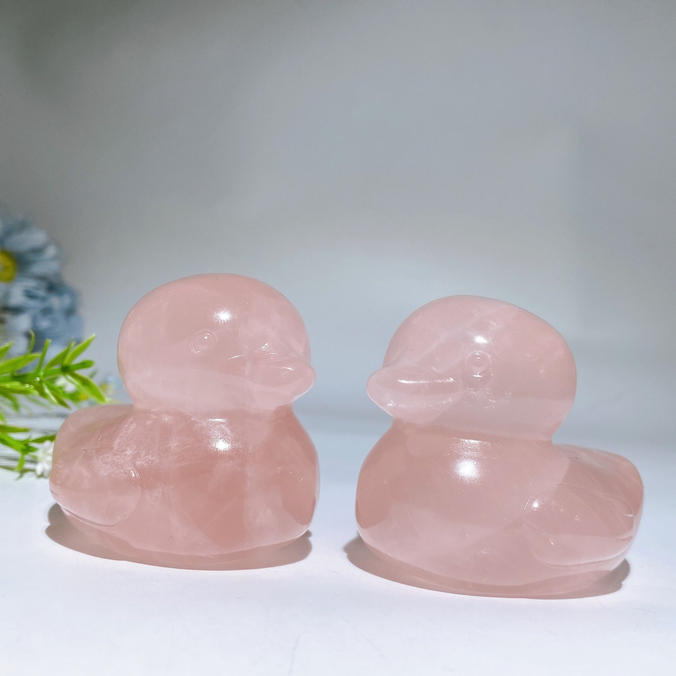 2.6 Inch Rose Quartz Dream Amethyst Crystal Duck Carving