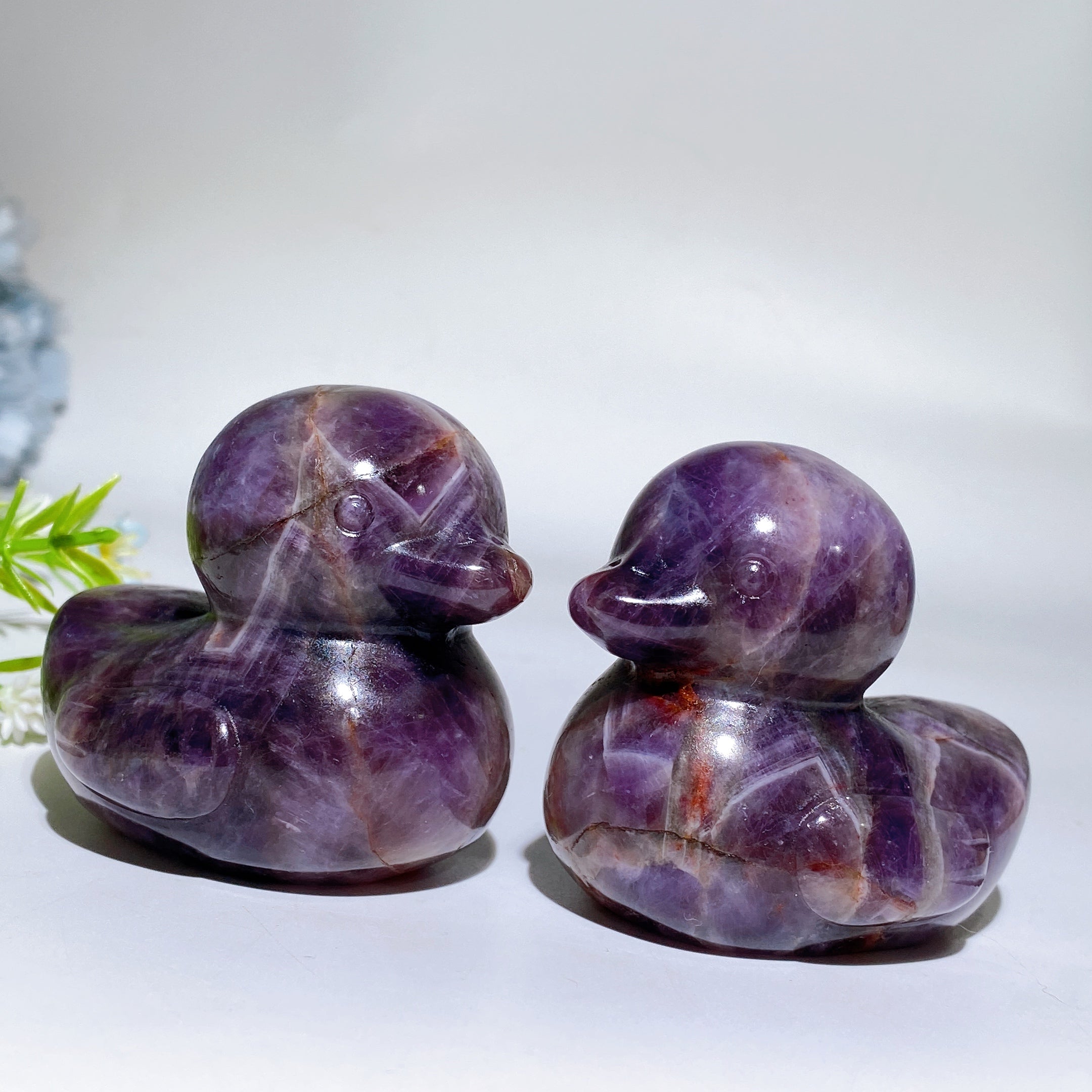 2.6 Inch Rose Quartz Dream Amethyst Crystal Duck Carving