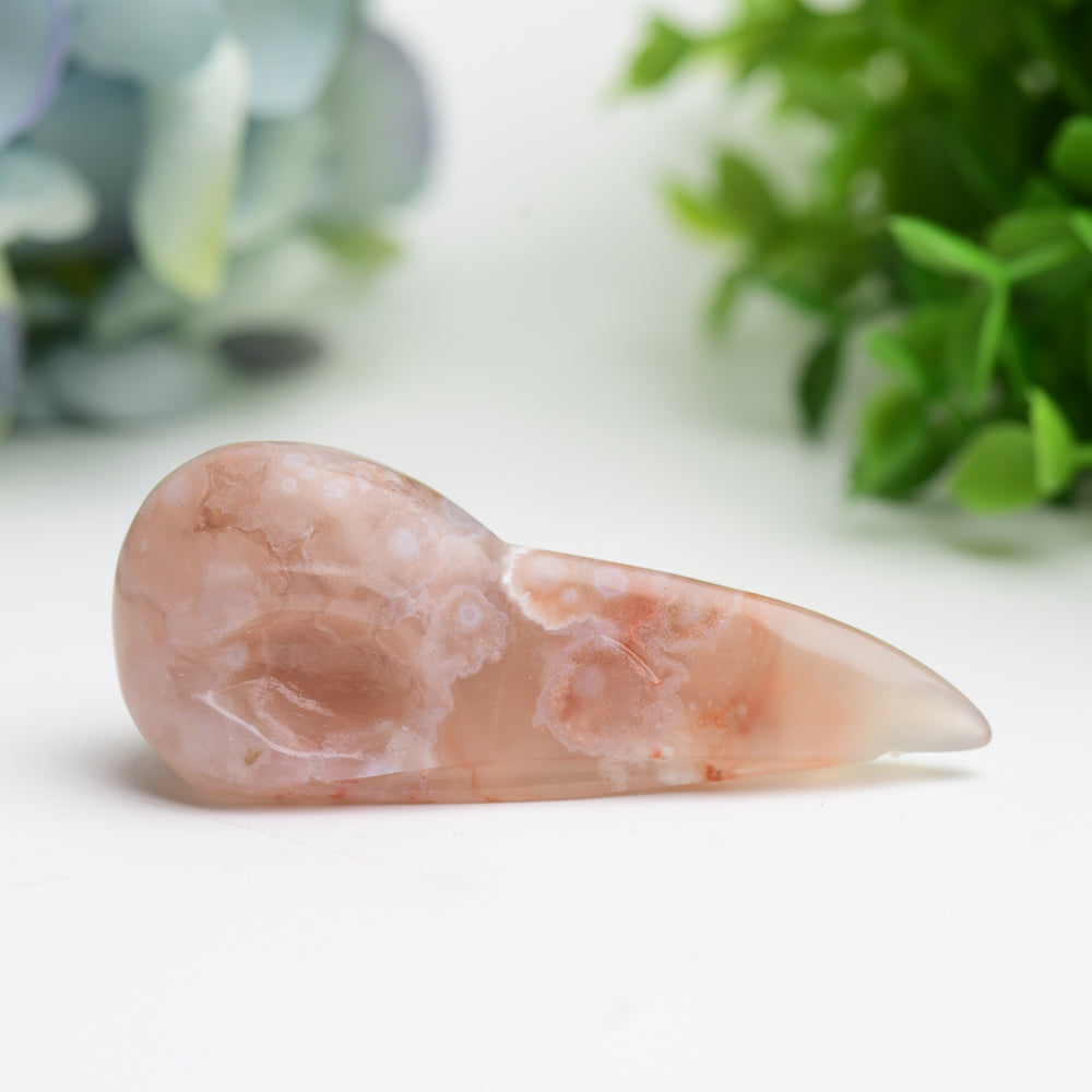 2.7-3.0 Inch Flower Agate Raven Skull Crystal Figurine Carving