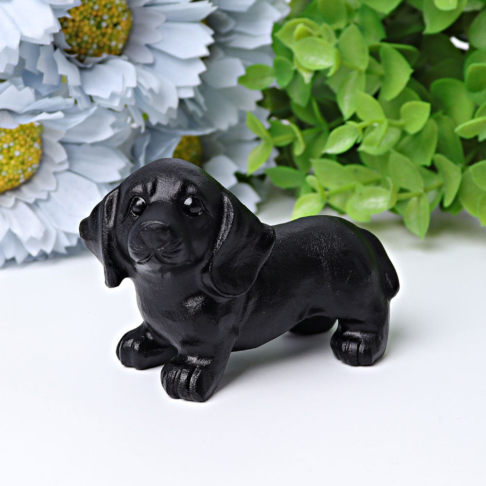 2.7 inch Black Obsidian Healing Crystal Dog Figurine