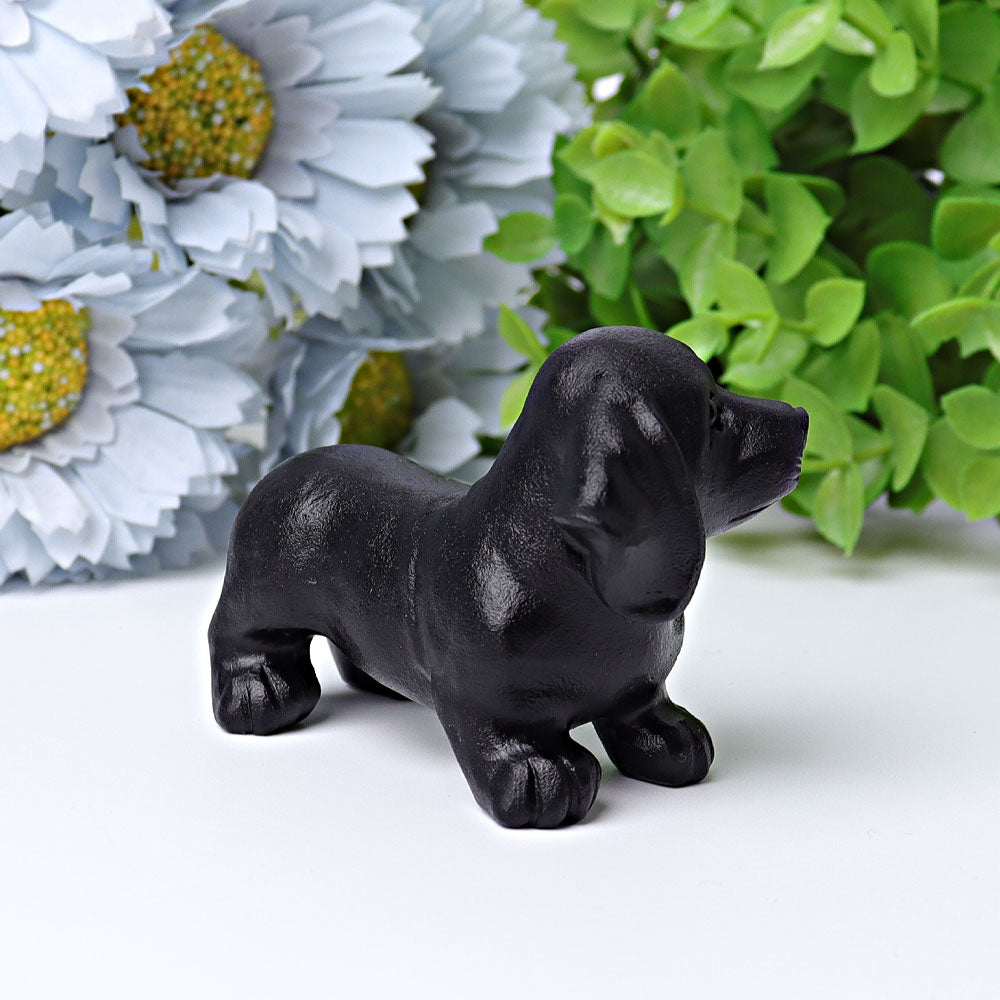 2.7 inch Black Obsidian Healing Crystal Dog Figurine