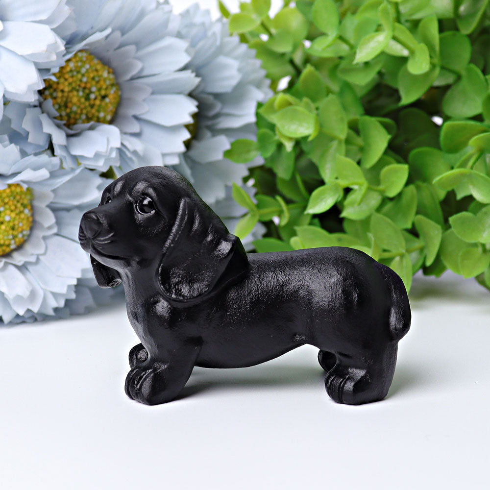 2.7 inch Black Obsidian Healing Crystal Dog Figurine